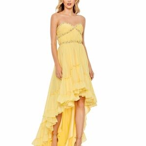 $598 Mac Duggal Yellow Strapless High-Low Gown | Size 2 | NWT